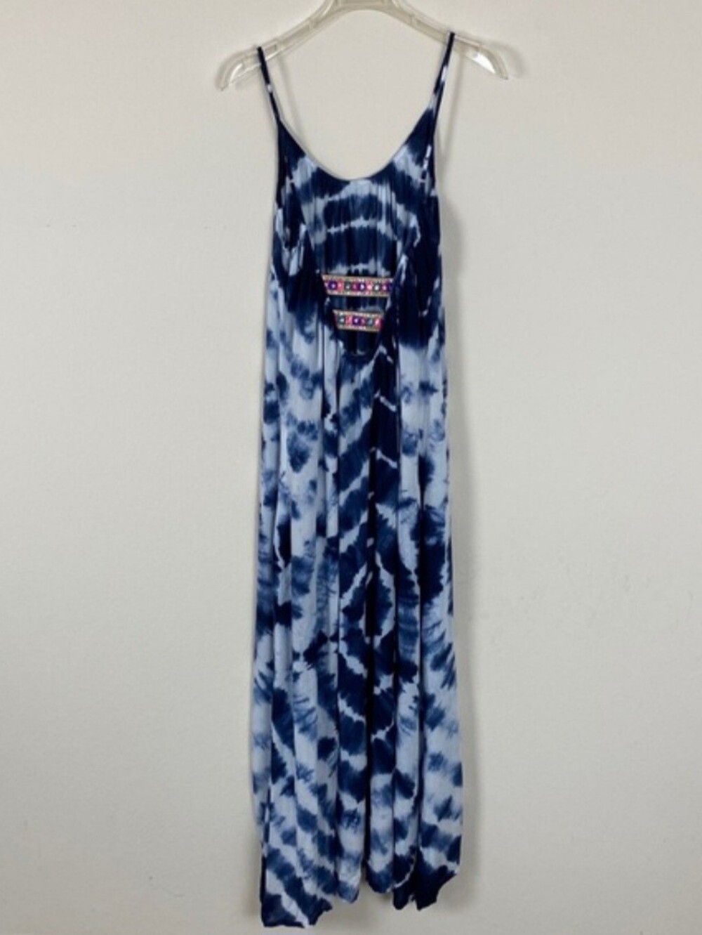 Raviya Blue Tie Dye Boho Hippie Embellished Strappy Fairy Maxi Dress Size Large - Picture 9 of 16